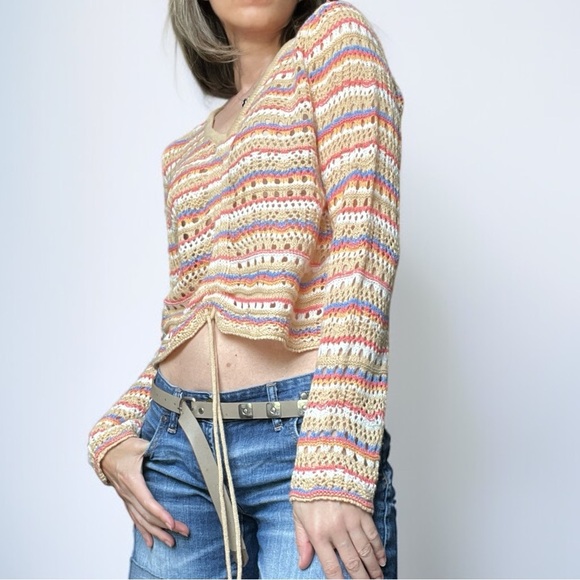 Boho Crochet Knit Sweater | Jolie & Joy Multicolor Festival Top | Size M - Picture 1 of 11